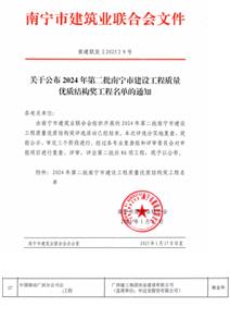 【喜訊】冶建桂海分公司一項(xiàng)目榮獲南寧市建筑工程質(zhì)量優(yōu)質(zhì)結(jié)構(gòu)獎(jiǎng)